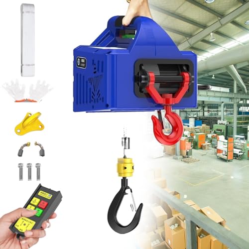 3-in-1 Portable Electric Hoist Crane 220V - 1500W Winch with Overload Protection, 500kg Capacity, 160m Remote Control - Versatile Lifting Solution for Home & Industry