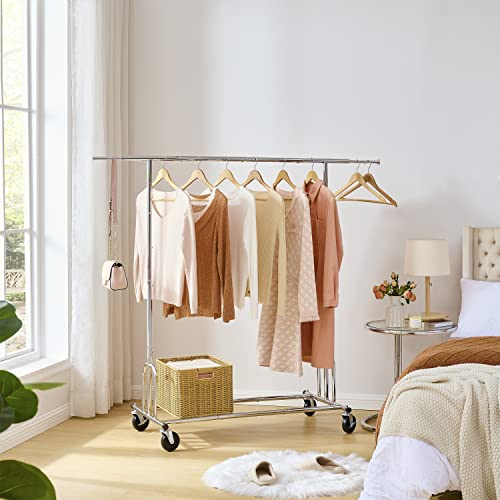 Tajsoon Heavy Duty Clothes Rack,Foldable Garment Rack,Freestanding Commercial Clothing Rack,Adjustable Rolling Clothes Organizer With Wheels And Bottom Storage Display Shelf,Metal,Stackable,Chrome… #TOP1
