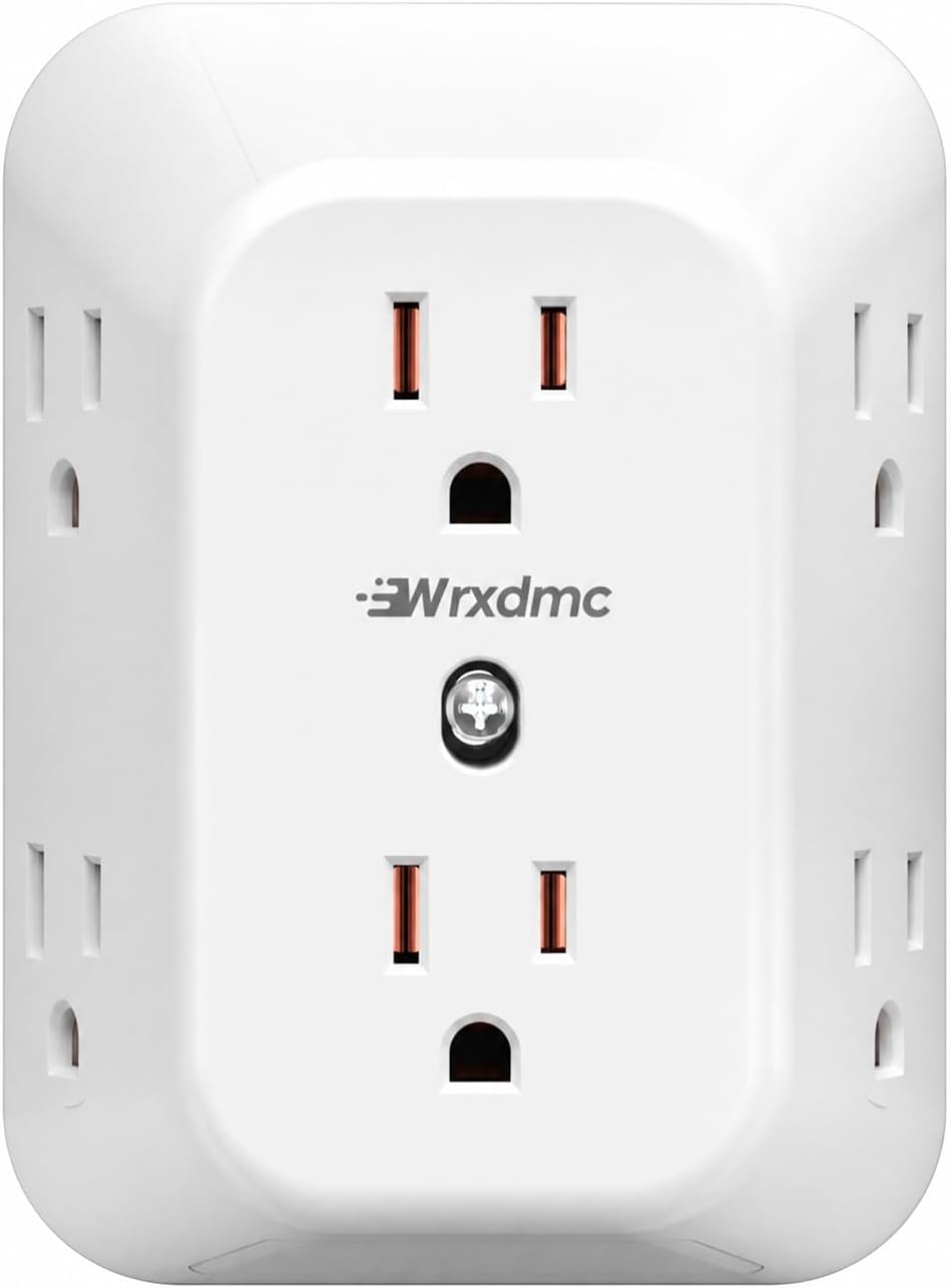 2 to 3 Prong Outlet Adapter, WRXDMC 2 Prong Power Strip, 3 to 2 Prong Outlet Adapter, Widely Spaced Multi Plug Outlet Splitter, 3-Sided 6 AC Outlets, Polarized Plug, Ideal for Old House
