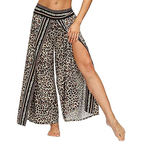Nuofengkudu Mujer Hippie Largo Pantalones Dividir Pata Ancha Flores Estampados Cover
