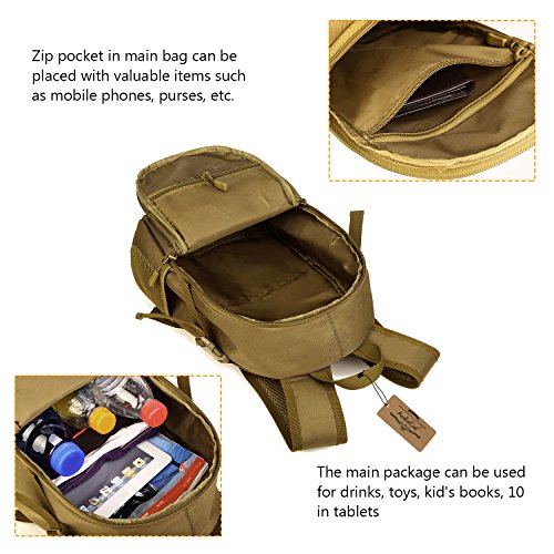 Arcenciel 10L Mini X-Small Tactical Backpack Military Molle Daypack Gear Assault Pack Camping Bag With Patch (Coyote Brown) #TOP5
