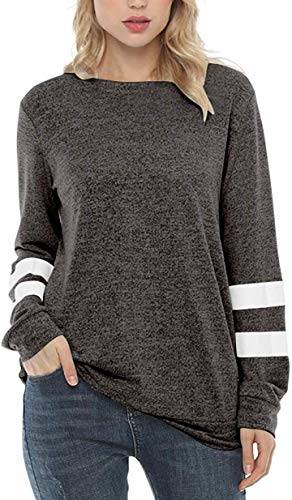 Womens Color Block Tops Long Sleeve Tunic T Shirt Sweatshirts Fall Sweaters Dark Gray Large