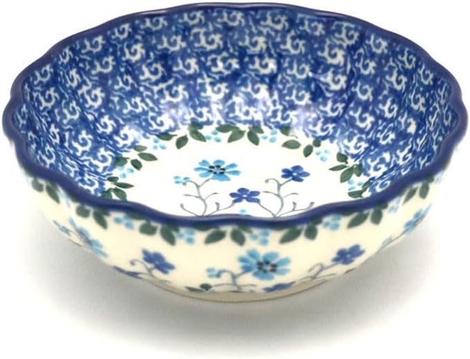 Polish Pottery Bowl - Shallow Scalloped - Small - Georgia Blue