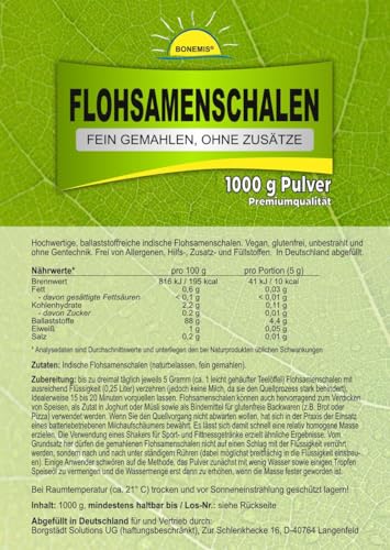 Foto von Flohsamenschalen (in Deutschland abgefüllte Premiumqualität, 100% naturrein), 1 kg, fein gemahlen, ohne Zusatzstoffe, Bonemis®