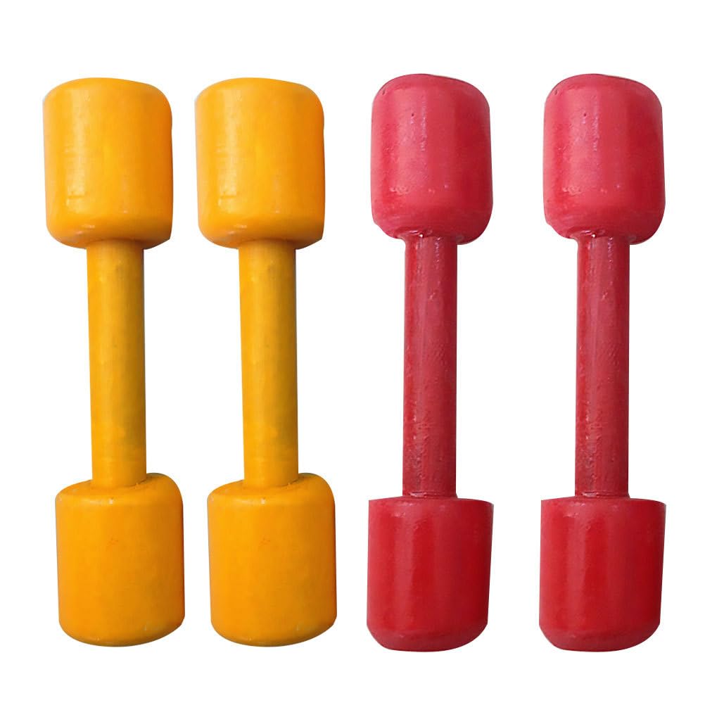 2 Pairs Wooden Hand Grip Dumbbells - Portable Kids Fitness Equipment, Eco-Friendly Gym Props for Home Gym, Exercise, Weight Training (Red+Yellow)