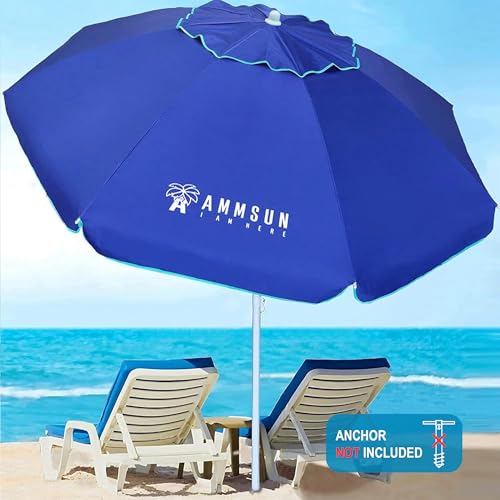 AMMSUN 6.5 ft Heavy Duty Beach Umbrella for Sand with tilt Air Vent Sun Shelter, UV 50+ Protection Outdoor Sunshade Umbrellas and Parasols with Carry Bag for Patio Garden Beach Pool Backyard Navy - Thumbnail 2