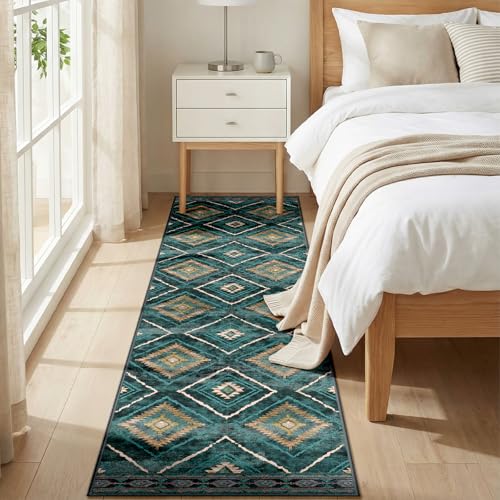 DEFYNEE Teppich Läufer Flur 60 x 180 cm, rutschfest Küchenläufer, Kurzflor Teppichläufer, Waschbar, Faltbar, Boho Design – für Flur, Küche… – Ansicht 6