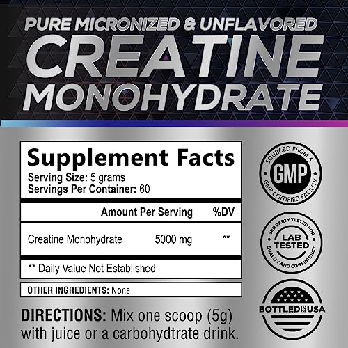 Creatine Monohydrate Powder - 100% Pure Micronized Creatine 5000Mg (5G) - Creatine Pre Workout, Supports Muscle Building, Cellular Energy, Recovery & Strength, Vegan, Keto, Gluten-Free - 60 Servings #TOP1