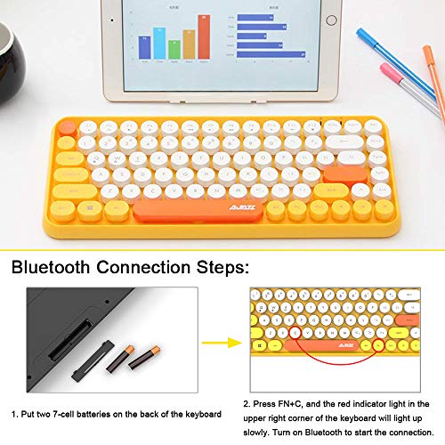 Tastiera Bluetooth Wireless, Simpatica Tastiera compatta Mini a 84 Tasti, Tecnologia di connessione Bluetooth Wireless a 2,4 GHz, Retro keycap Rotondo ABS, Pannello Opaco, Design ergonomico(Giallo)