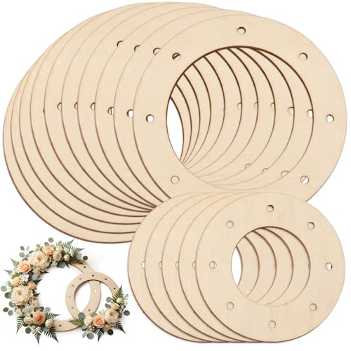 RAINFLOW 15 PCS Wood Wreath Form Rings - Unfinished Round Wooden Hoops