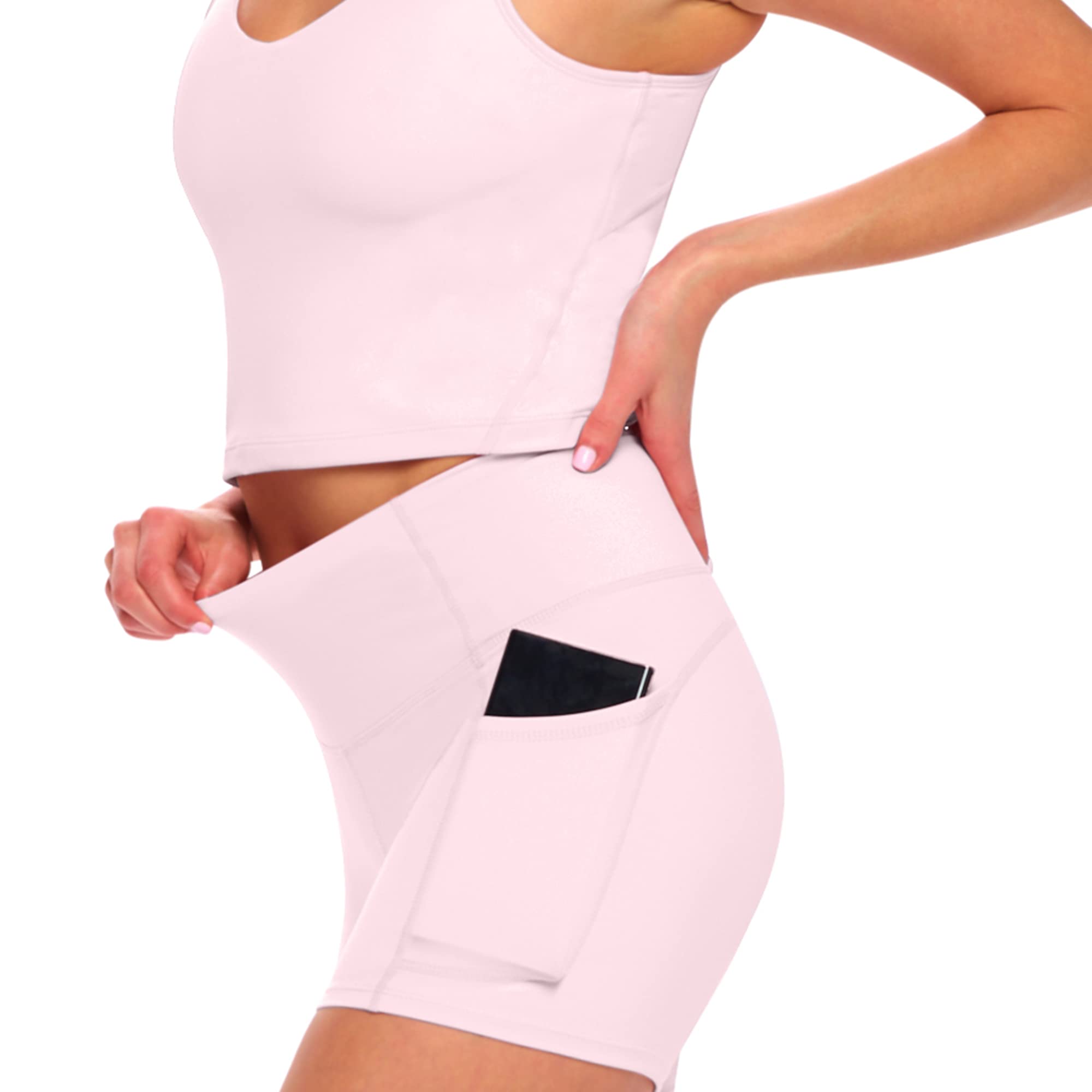 Natural Uniforms Women's High Waist Yoga Shorts with Tummy Control (Pink, Medium)