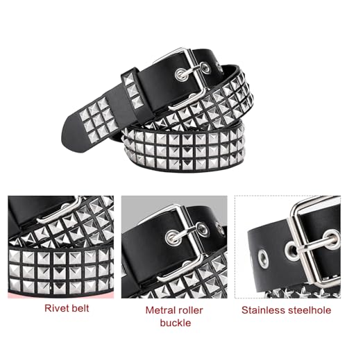 QCWN 3-Pack Y2K Belt Set – Studded Belt with Goth and Punk Rock Accessories Style, Bullet & Square Rivet Designs Essentials for Daily Life & Parties​4