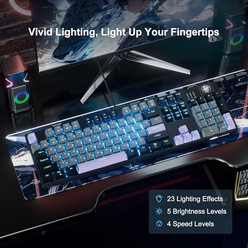 Image of MageGee MK-Storm Mechanical Gaming Keyboard, 104 Keys Wired Light Up Keyboard with Linear Red Switch, Ice Blue Backlit, Double-Shot Keycaps, N-Key Rollover for Laptop, Desktop, PC (Twilight Purple)