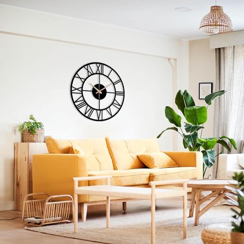 Image of Metal Wall Clock for Living Room, Bedroom, Office, Kitchen, Home and Hall, Stylish Designer Big Size Modern Wall Watch for Home Decor Black (Roman, 40 CMS)