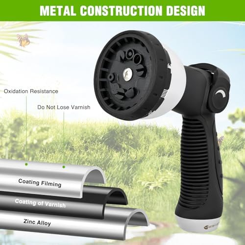 Yesker Garden Hose Nozzle Water Hose Sprayer Nozzle Adjustable 10 Spray Patterns Heavy Duty Metal Nozzles Thumb Control w Non-Slip Grip for Outdoor Watering Plants Lawn Washing Car Pets, Black - Thumbnail 4