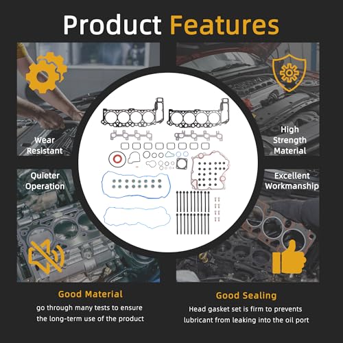 Image of Head Gasket Set with Bolts, 4.7L, for Dodge Ram 1500 /Dakota /Durango 2000-2003, for Jeep Grand Cherokee 1999-2003, 4.7L V8 SOHC Vin Code: N J, HS26157PT, ES71129(77pcs)