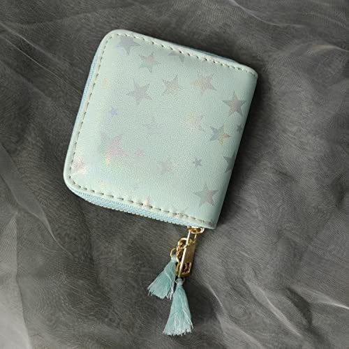 timlee Cute Changes Women Star Small Wallet Teen Girls Green Star Purse With Tassels (Blue Star 0105)3