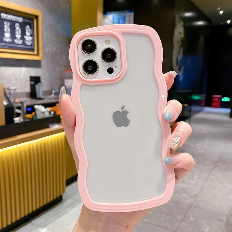 Image of ZR021 for iPhone 16 Pro Max Back Case Cover | Wavy Border Transparent | Slim Fit | Camera Protection | Shockproof TPU Case - Pink