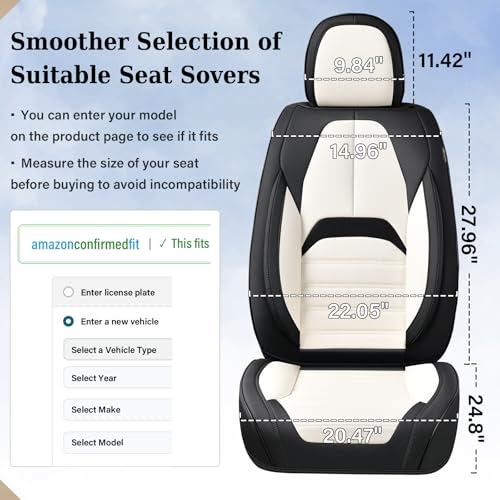 Image of Coverado Waterproof Nappa Leather Car Seat Covers, Automotive Seat Covers,Front Car Seat Cushion & Car Seat Protector, Seat Covers Universal Fit for Most Cars, SUVs,Trucks,Black&White