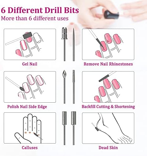 Electric Nail Files, YaFex Professional Nail Drill Machine for Acrylic Nails with LED Lamp, Electric Manicure/Pedicure File with 6 Drill Bits and Dual USB Outputs