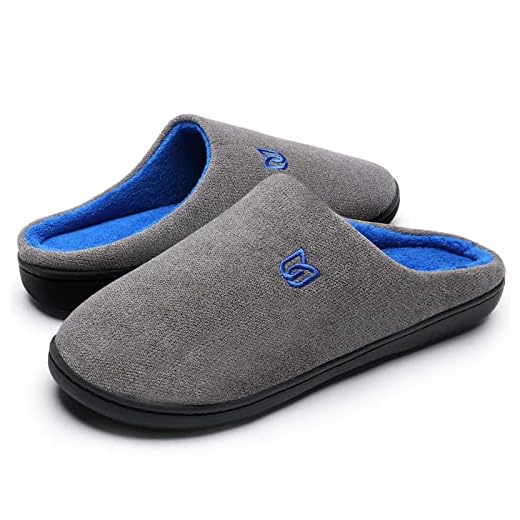 WateLves Zapatillas Hombre Mujer Invierno CáLido Zapatos Memory Foam Casa Antideslizante Pantuflas (Y-Gris/azul, 42/43 EU)