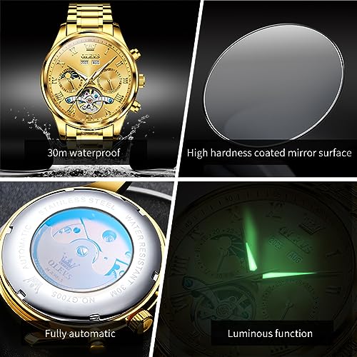 Image of OLEVS Automatic Men Watch Self Winding Mechanical Moon Phase Business Luxury Diamond Dress Stainless Steel Waterproof Luminous Mens Wrist Watch
