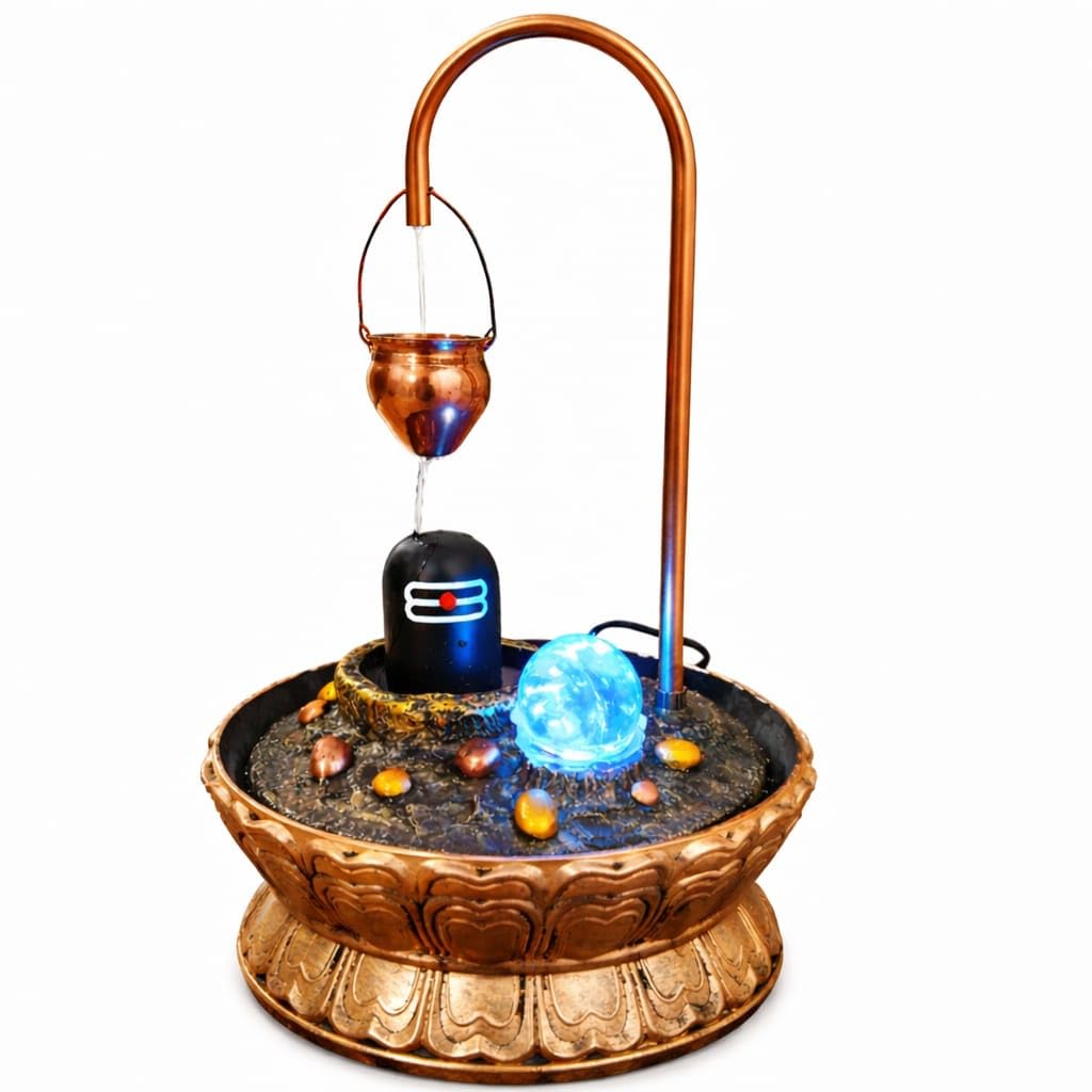 Shivling Fountain Showpiece with Copper Finish, LED Glowing Ball and Decorative Stones, Shivling LED Light Fountain, Table Decor Shivling Fountain-image-44