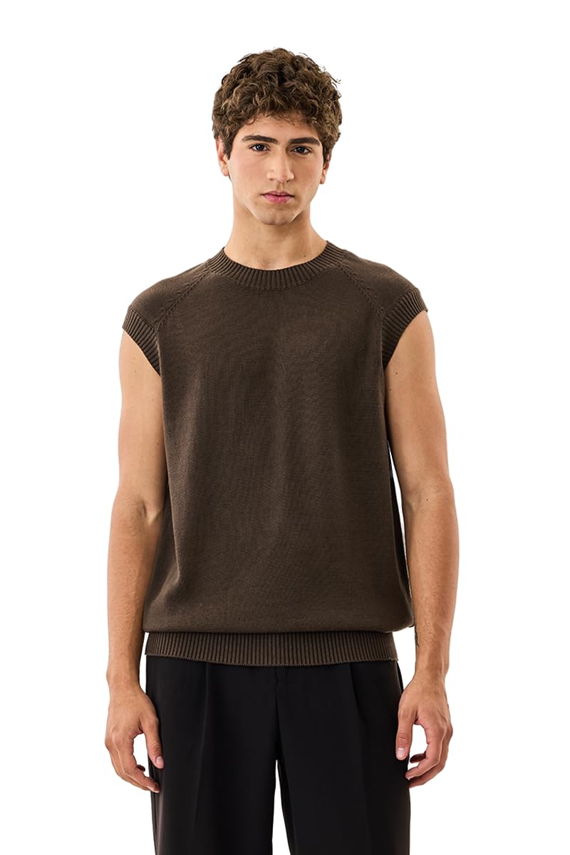 Men's Sweater Vest | Relaxed Fit Sleeveless Pullover with Crew Neck & Ribbed Hem | Breathable Lightweight 100% Cotton for All Day Casual Layering Wear