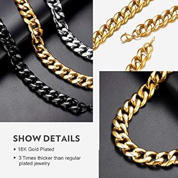 PROSTEEL Herenhalsketting roestvrij staal/verguld, Cubaanse ketting voor heren, zwart, 6/9/12 mm breed, lengte 46/51/55/61/66/71/76 cm, hiphop-sieraden, Geen edelsteen