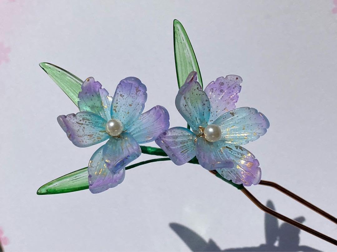 Amazon.co.jp: 金箔風菖蒲のかんざし あやめの花 青紫グラデーション 