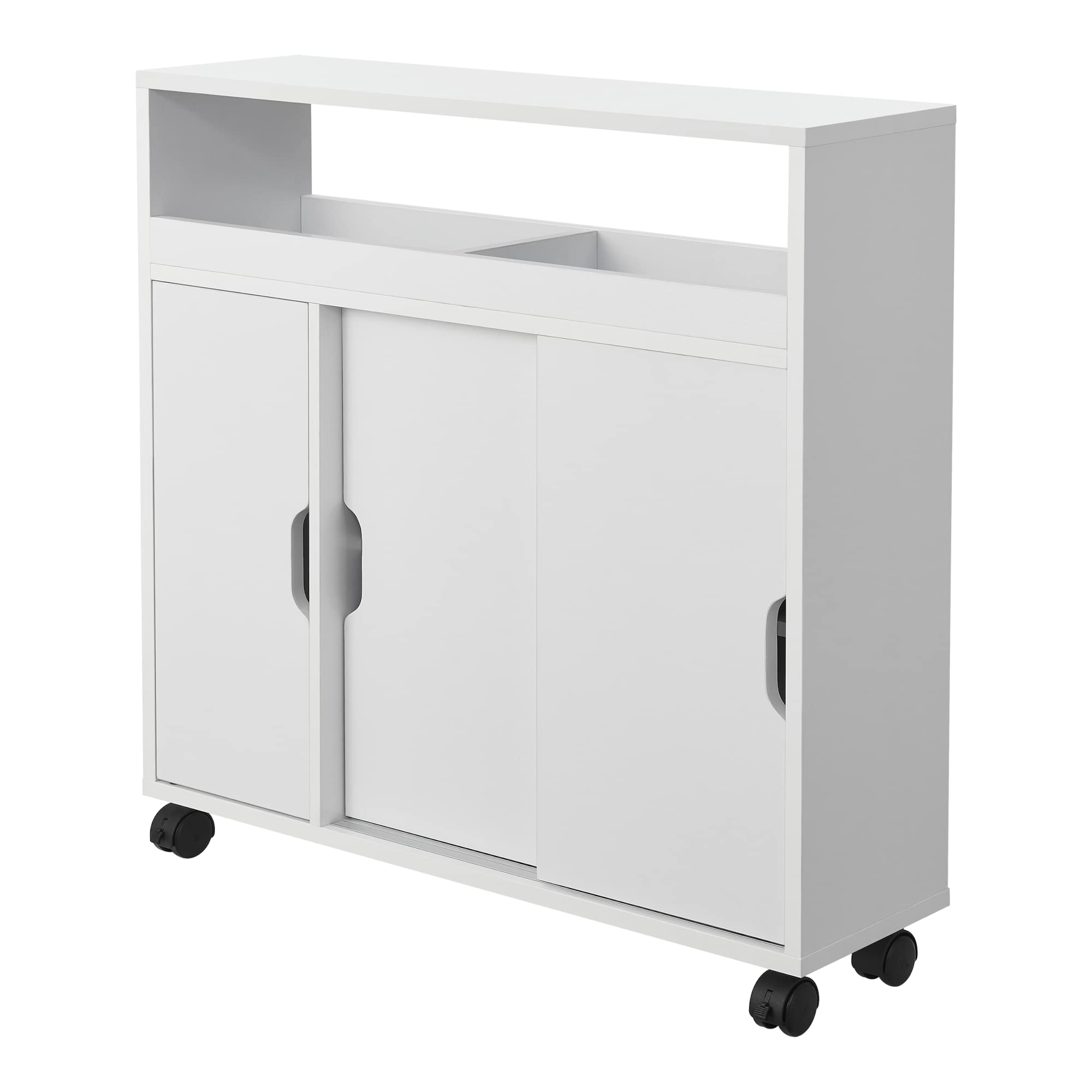 [en.casa] Mobile da Terra Salvaspazio per Bagno con Ante Scorrevoli Scomparti Chiusi e Ripiano Armadietto a 4 Ruote per Cucina Corridoio con Vani Aperti 71x70x20 cm - Bianco