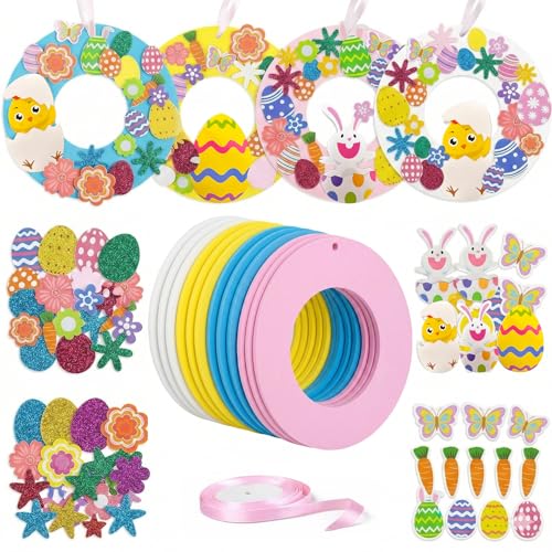 HONHHUO Ostern Basteln Kinder Bastelset, 275 Teile Osterkranz Bastelset Kinder aus selbstklebendem EVA Schaumstoff, DIY Osterdeko Bastelset Kinder, Basteln für Kindergarten Schule, Ostergeschenk