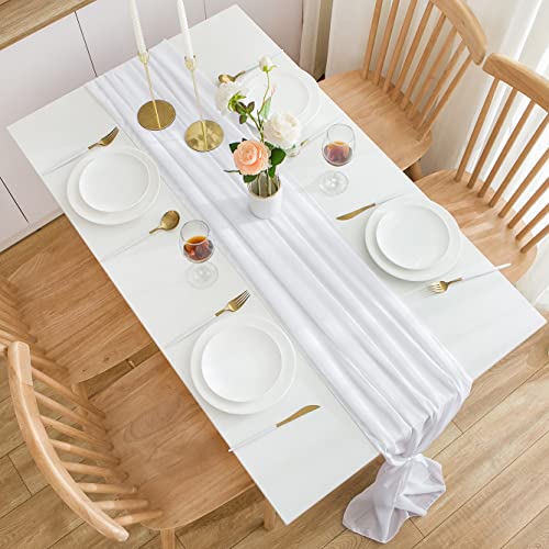 CHUQING Tischläufer Chiffon Hochzeit Tischdeko Tischdecke Weiß – Ansicht 5