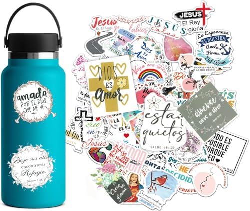 Image of Spanish Christian Stickers - Pegatinas Cristianas con Versiculos Biblicos for Water Bottles, Bible Journaling & Laptop - Religious Faith Gifts for Women Men & Teens