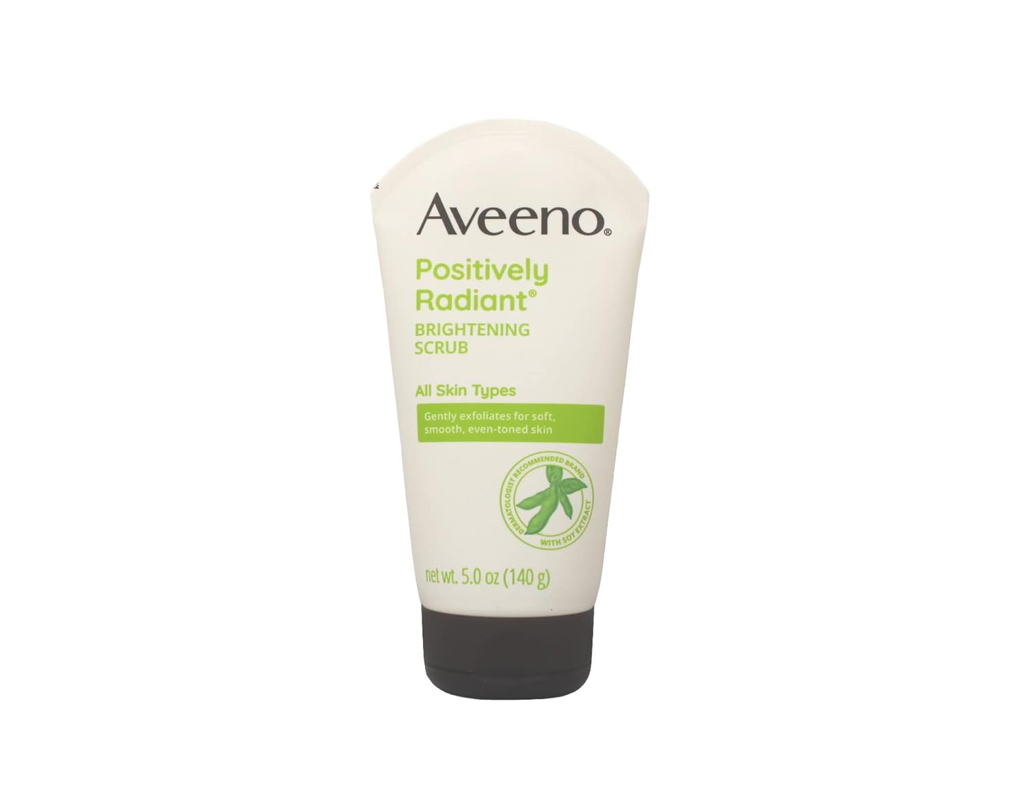 aveeno positively radiant skin brightening exfoliating daily facial scrub, moisture-rich soy extract, oil- & soap-free tone-evening face cleanser, hypoallergenic & non-comedogenic, 5 oz