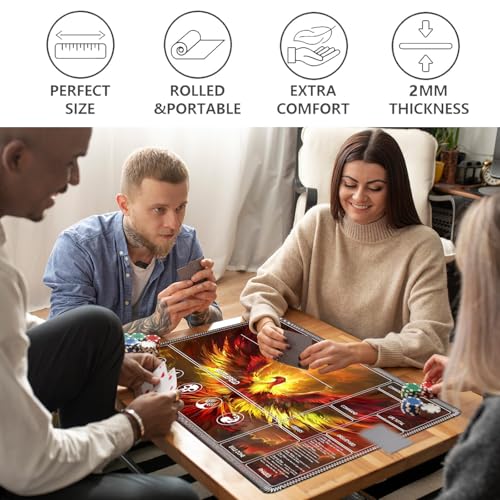 Image of for MTG Playmat with Card Storage Bag,Non-Slip Rubber Base & Smooth Surface 24x14in,Beginner-Friendly Magic Mat for Commander Deck,Phoenix Flame Bird