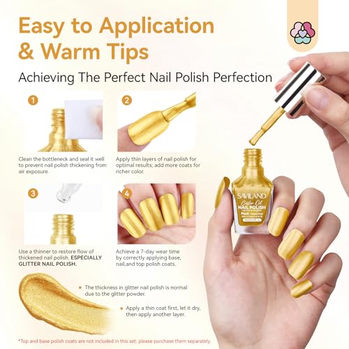 Image of SAVILAND Metallic Gold Nail Polish: Quick Dry Mirror Golden Nail Polish Regular Chrome Fingernail Polish Easy To Use & Remove No Curing Needed Bulk Nail Lacquer for Toes Nail Art DIY Home 0.34 oz