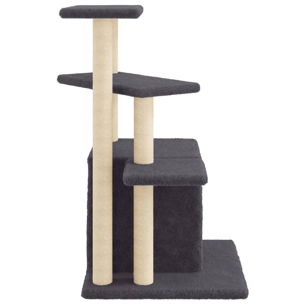 Kratzbaum mit Sisal-Kratzsäulen Dunkelgrau 83,5 cm, Plüsch Katzenbaum mit Höhle, Plattform und Liegefläche, Kletterbaum Kratzmöbel für Wohnung, Spielturm mit Kratzstamm und Kratzbrett