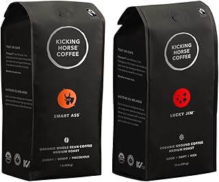 Kicking Horse Coffee, Smart Ass, Medium Roast, Whole Bean, 1 lb - Certified Organic, Fairtrade, Kosher Coffee & Lucky Jim, Medium Roast, Ground, 284 g - Certified Organic, Fairtrade, Kosher Coffee