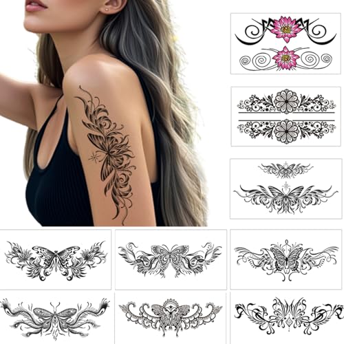 9 Feuilles Sexy Tatouage Autocollants Grande Taille Papillon ImperméAble Tatouage Temporaire Taille Adulte Tatouage Couverture Lotus Faux Tatouage Femmes...