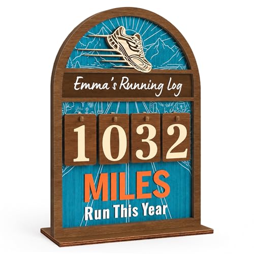 Personalized Miles Run This Year Tracker, Custom Wooden Running Log Counter,...