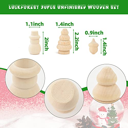 Luckforest 30Pcs Unfinished Wooden Set, Snowman Dolls Craft Christmas Tree Acorns Blank Diy Wooden Natural Wooden Xmas Tree For Crafts Arts Drawing Christmas Decor #TOP6