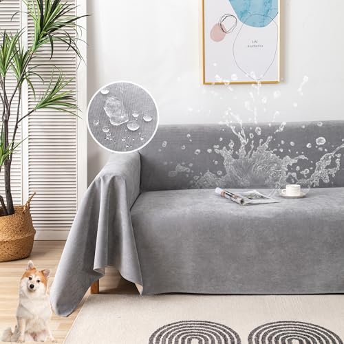 Waterproof Sofa Cover for Pets, Anti-Scratch Cats Couch Cover, Anti-Slip L Shaped Sofa Slipcovers, Washable Sofa Silpcover for Dogs & Cats Fits Most Couches (Gray, M(180cm*230cm))
