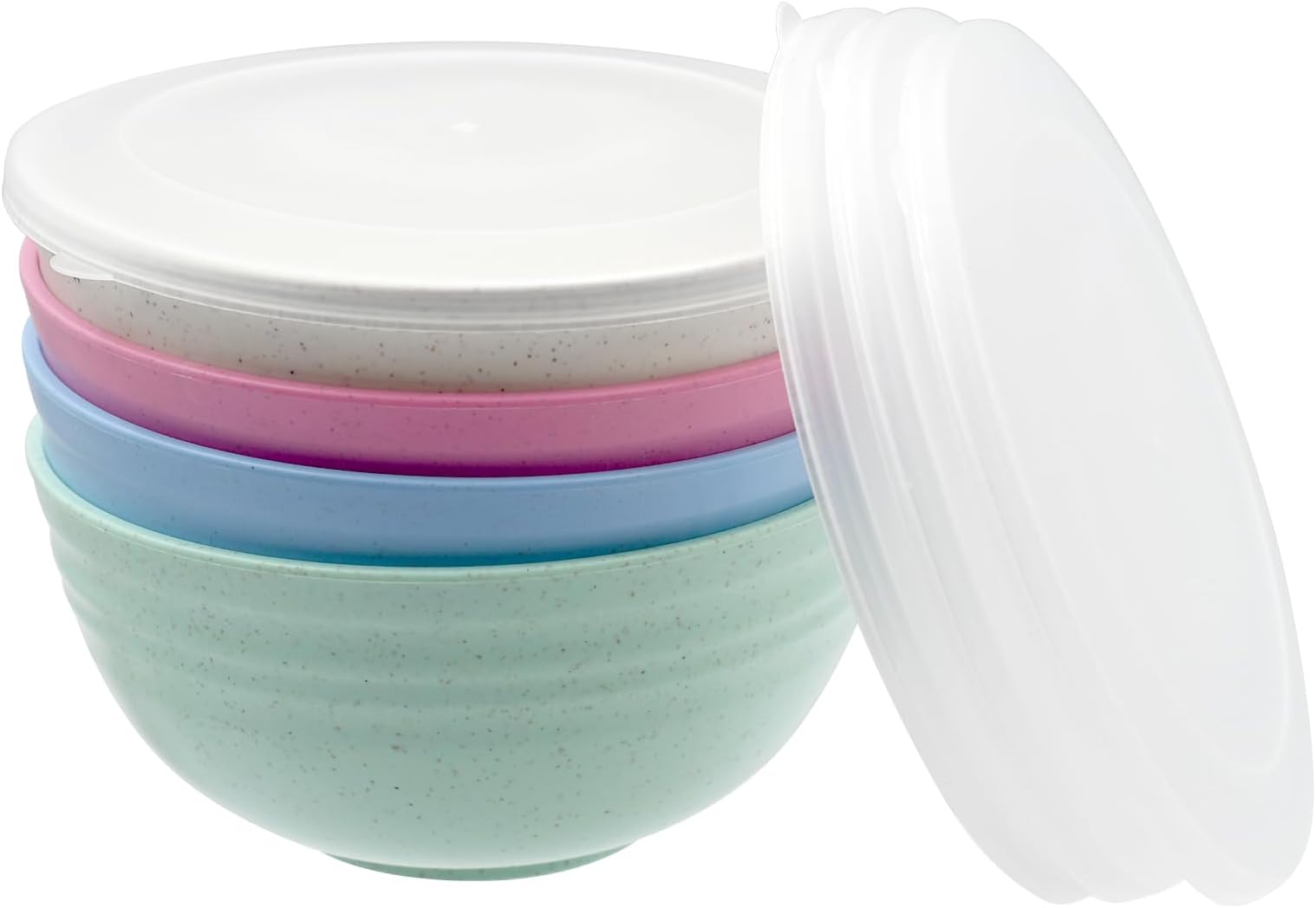 Wheat Straw Bowls, Unbreakable Cereal Bowl with Lid Set of 4 Microwave Safe Bowls for Rice Soup Oatmeal Ramen 24oz Reusable Cereal Bowls for Kitchen (4)