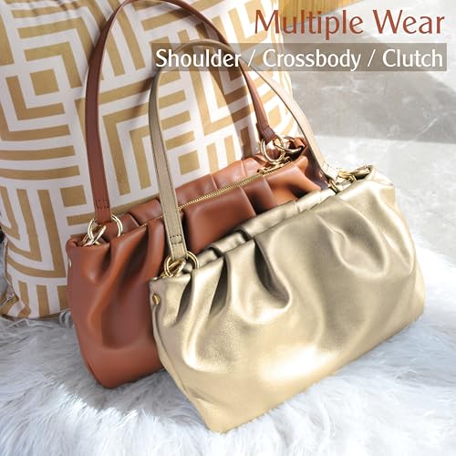 Women Ruched Shoulder Handbag Cloud Pouch Hobo Bag Convertible Clutch Soft Vegan Leather Cross body Bag2