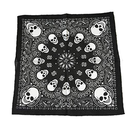 Femme Motif Carré Foulard En Soie Imprimé Tête De Mort Bandana Hairscarf En Mousseline De Soie Hijab Sac Bandoulière Femme 22 * ??foulard 22inch (noir)