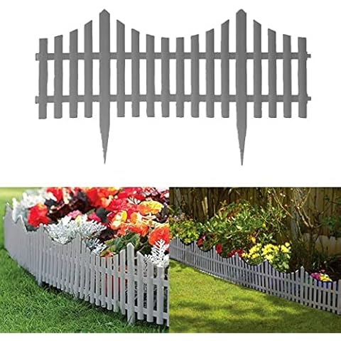 New 4pcs Garden Fence Set Decorative Picket Garden Fence Wooden Effect Lawn Garden Border Edge Edging Plant Picket Fencing Interlocking Panels (Grey) Cover