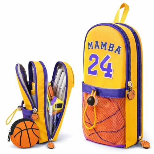 Image of Kids Pencil Case with Ball Toy, Double Zipper Large Capacity Pencil Pouch for Boys & Girls, Portable School Stationery Organizer Bag with Mesh Pocket & Compartments (Mamba)