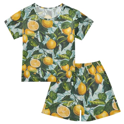 ALAZA Lemon Leaves Pajama Set Short Sleeve Sleepwear Soft Lounge Nightwear