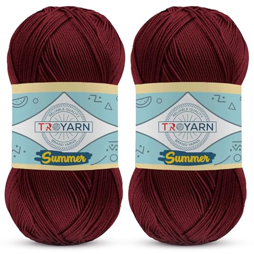 Image of Microfiber Acrylic Yarn for Crocheting & Knitting - 2 Skeins (2x383 Yds) (105057 - Claret Red) - 100% Acrylic for Craft Projects